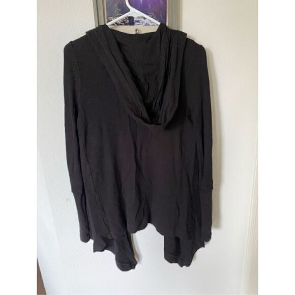 Splendid S Black Waffle Knit Thermal Hooded Cardigan - Picture 5 of 8